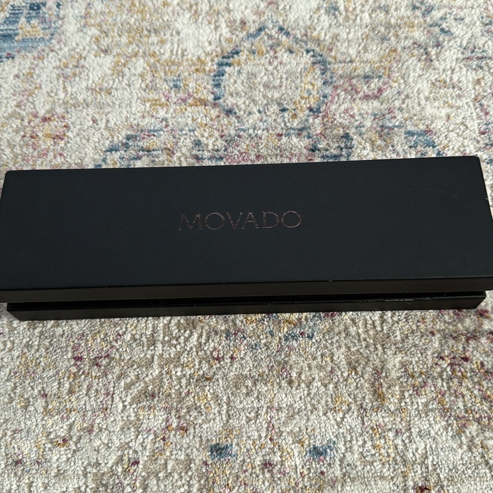 Movado Museum collection women’s silver watch with black leather band. - Picture 10 of 11